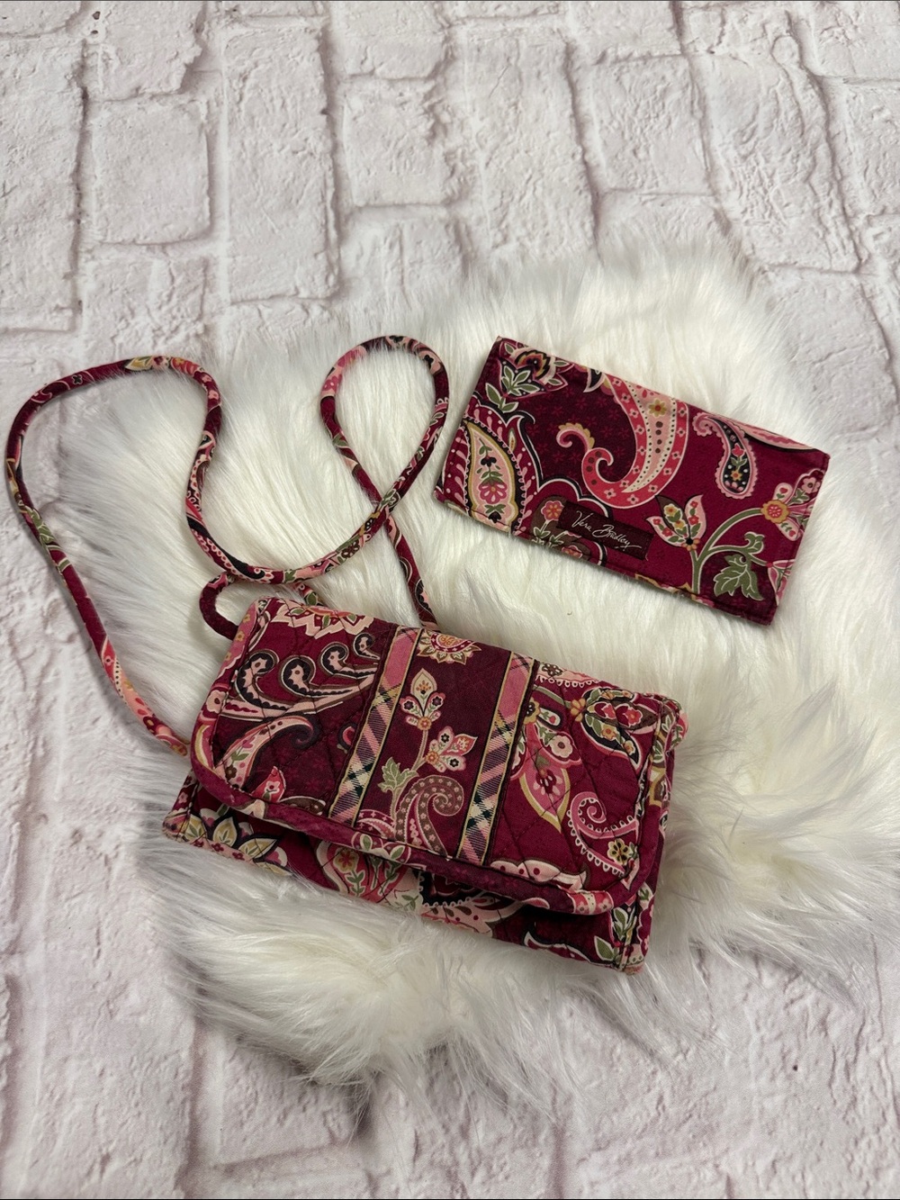 Vera Bradley Burgundy Paisley Quilted Crossbody with Matching Checkbook cover
